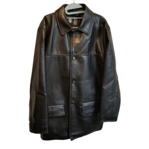 GV Italy Black Leather Car Coat Lion Head‎ Buttons Women Medium Vintage Jacket